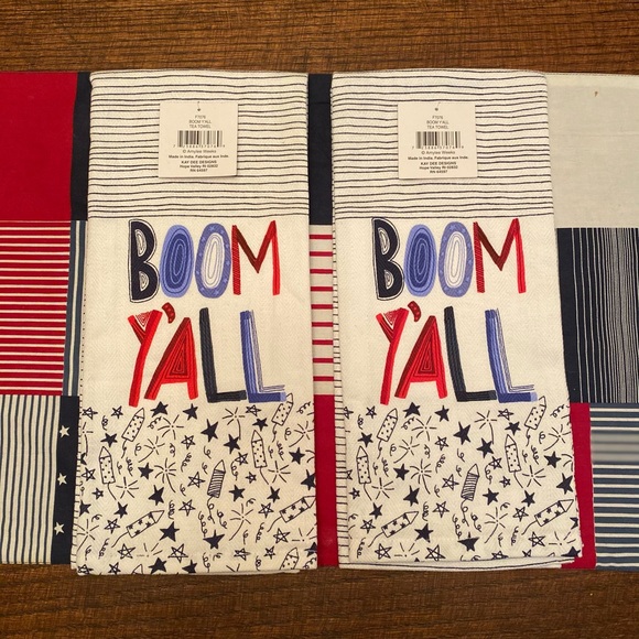 Rae Dunn Happy Camper Patriotic Sign & Patriotic Boom Y’all Kitchen Towels Set - Picture 9 of 15